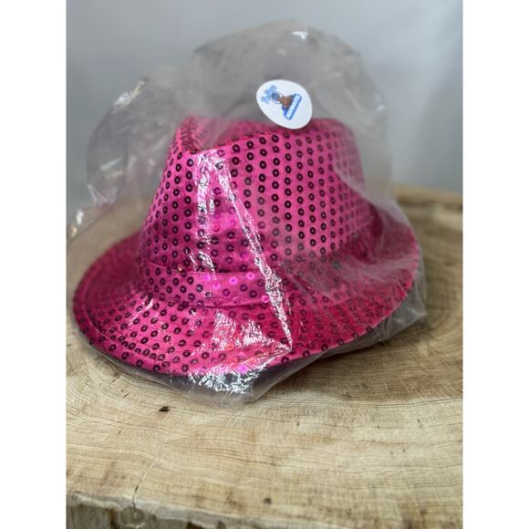 🎩 Electric Mammoth LED Light-Up Flashing Fedora Hat - Pink Sequins 🎩 - Picture 9 of 9